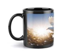 FekiLoot White Dove Flying in The Sun Mug Personalized Large Ceramic Coffee Mug with Handle Travel Tea Cups for Latte Mugs Gifts Party Cup Daily Office And Home Use 11 OZ/330 ML (Black)