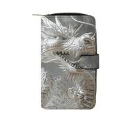 FekiLoot White Dragon Style Wallet Large Capacity Travel Double Fold Wallets Portable Zipper Leather Purse for Women Men