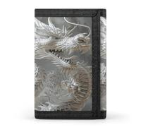 FekiLoot White Dragon Style Wallets Exquisite Trifold Wallet Front Pocket Wallet with Zipper Keychain Coin Purse Credit Card Holder for Adult