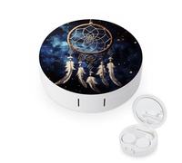FekiLoot White Fantasy Dream Catcher Contact Lens Case Portable Travel Outdoor Contact Lens Cases Circle Leakproof Makeup Storage Box with Mirror for Home Office Dormitory