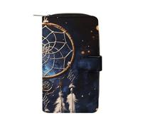 FekiLoot White Fantasy Dream Catcher Wallet Large Capacity Travel Double Fold Wallets Portable Zipper Leather Purse for Women Men