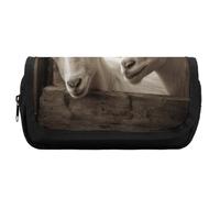 FekiLoot White Goat Pencil Case Portable Zipper Large Capacity Pencil Bag Handheld Multi Function Portable Pencil Pouch Organizer for Family Office Supplies