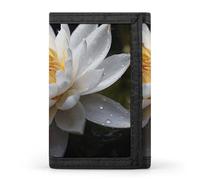 FekiLoot White Lotus Wallet Compact Blocking Trifold Wallets with Zipper Minimalist Purse Wallet Credit Card Holder