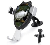 FekiLoot White Peacock Car Phone Holder Mount Strongest Suction & Clip Cell Phone Mount for Dashboard Windshield Vent Fits 4-6" Phones (Straight Vent Only)