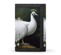 FekiLoot White Peacock Wallet for Men Slim Minimalist Trifold Wallet with ID Window And Credit Card Holder