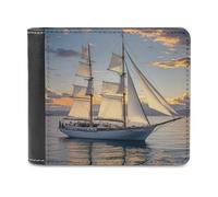 FekiLoot White Sailing Ship at Sunset Wallet Large Capacity Slim Bifold Wallet with Multiple Card Slots PU Leather Men Purse