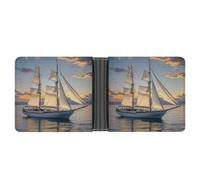 FekiLoot White Sailing Ship at Sunset Wallet Slim Leather Bifold Wallet Extra Capacity Wallets with Multiple Card Slots Men Billfold