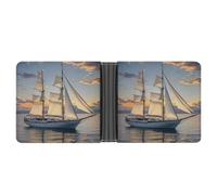 FekiLoot White Sailing Ship at Sunset Wallet Slim PU Bifold Design Wallet with Multiple Card Slots Wallets Extra Capacity Pocket Wallets