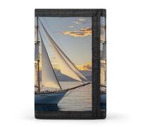 FekiLoot White Sailing Ship at Sunset Wallet Slim Trifold Wallets with Multiple Card Slots Credit Card Holder Pocket Coin Purse