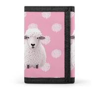 FekiLoot White Sheep on Pink Background Wallet Compact Blocking Trifold Wallets with Zipper Minimalist Purse Wallet Credit Card Holder