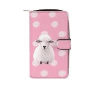 FekiLoot White Sheep on Pink Background Wallet for Men Women Large Capacity Purse Clutch Bag Handbag Checkbook Cash Credit Cards