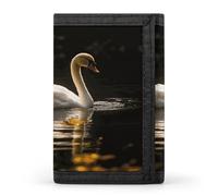 FekiLoot White Swan Swimming Men's Wallet Extra Capacity Trifold Wallet Thin & Stylish Trifold Card Holder with ID Window