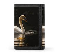 FekiLoot White Swan Swimming Trifold Wallet Slim Credit Card Holder Stylish Trifold Billfold Minimalist Front Pocket Friendly Purses