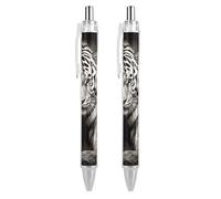 FekiLoot White Tiger Ballpoint Pens Retractable Black Ink Ballpoint Pens 0.5mm Medium Point Smooth Writing Pattern Pen with Super Soft Grip Cute Work Supplies for Men Women 2 PCS
