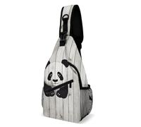 FekiLoot White Wooden Panda Crossbody Sling Backpack Travel Hiking Chest Bag Full Printed Shoulder Pack Daypack Phone Bag