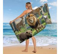 FekiLoot Wild Animals Beach Towel Oversized 30" X 61" Large Microfiber Sand Free Towels Quick Dry Absorbent Blanket Lightweight Beach Accessory for Adult Travel Pool Yoga