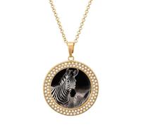 FekiLoot Wild Animals Zebra Necklace Charm Round Coin Pendant Necklace Elegant Circle Chain Pendant Fashion Disc Jewelry Necklace Circle Diamond Necklace for Women Men, One size, Metal, No Gemstone