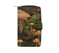 FekiLoot Wild Mushroom Wallet Large Capacity Travel Double Fold Wallets Portable Zipper Leather Purse for Women Men
