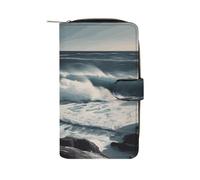 FekiLoot Wild Seas Wallet Large Capacity Travel Double Fold Wallets Portable Zipper Leather Purse for Women Men