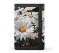 FekiLoot Wild White Daisies Wallet Compact Blocking Trifold Wallets with Zipper Minimalist Purse Wallet Credit Card Holder