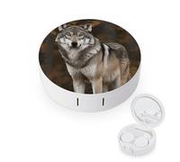 FekiLoot Wild Wild Gray Wolf Contact Lens Case Portable Travel Outdoor Contact Lens Cases Circle Leakproof Makeup Storage Box with Mirror for Home Office Dormitory