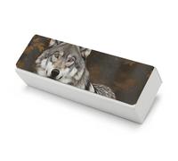 FekiLoot Wild Wild Gray Wolf Eyeglasses Case Hard Shell Portable Leather Eyeglass Case Classic Multi Functional Lightweight Glasses Box for Women Men Sunglass