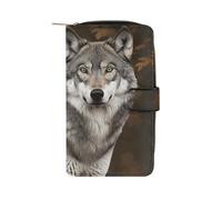 FekiLoot Wild Wild Gray Wolf Wallet Large Capacity Travel Double Fold Wallets Portable Zipper Leather Purse for Women Men