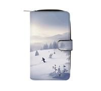 FekiLoot Winter Skiing Wallet Large Capacity Travel Double Fold Wallets Portable Zipper Leather Purse for Women Men