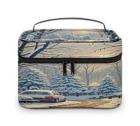 FekiLoot Winter Snow Scene Makeup Bag Large Capacity Travel Cosmetic Bag Lightweight Hand-held Toiletry Bags Portable Cosmetic Pouch Cute Make Up Pouch for Women
