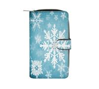 FekiLoot Winter Snowflake Wallet Large Capacity Travel Double Fold Wallets Portable Zipper Leather Purse for Women Men