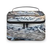 FekiLoot Winter White Owl Makeup Bag Large Capacity Travel Cosmetic Bag Lightweight Hand-held Toiletry Bags Portable Cosmetic Pouch Cute Make Up Pouch for Women
