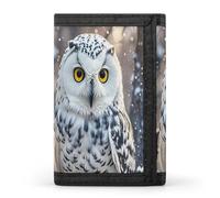 FekiLoot Winter White Owl Wallet Portable Tri Fold Wallet with Zipper Coin Purse for Women Credit Car