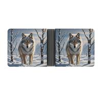 FekiLoot Winter Wolf Leather Wallet Mens Bifold Wallets Travel Cash Credit Card Holder Womens Minimalist Purse