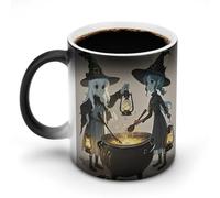 FekiLoot Witch And The Cauldron Color Changing Mug Heat Changing Mug Ceramic Mug Heat Reactive Black Mug Tea Cup Message Appears As It Heats Birthday Holiday Gift for Family Friend