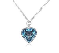FekiLoot Wolf Head in Blue Flames Urn Necklace for Ashes Heart Cremation Jewelry Memorial Keepsake Pendant Locket Ash Holder Memory Jewelry for Women Men to Hold Ashes of Loved Ones