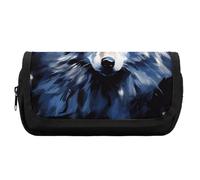 FekiLoot Wolf Head on Blue Background Pencil Case Portable Zipper Large Capacity Pencil Bag Handheld Multi Function Portable Pencil Pouch Organizer for Family Office Supplies