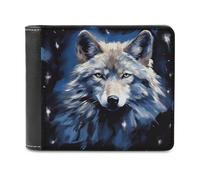 FekiLoot Wolf Head on Blue Background PU Leather Wallet Bifold Wallet Front Pocket Wallets Fashion Purse Slim Billfold Credit Card Holder
