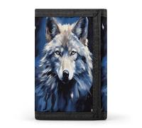 FekiLoot Wolf Head on Blue Background Wallets Exquisite Trifold Wallet Front Pocket Wallet with Zipper Keychain Coin Purse Credit Card Holder for Adult