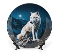 FekiLoot Wolf in The MistyDecorative Ceramic Plate Dinner Plate for Salad Dessert Round Display Plate Decorative Porcelain Dish Wall Ornament Microwave Oven Dishwasher Safe Gift 6inch