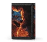 FekiLoot Wolf Surrounded by Fire Trifold Wallet Slim Credit Card Holder Stylish Trifold Billfold Minimalist Front Pocket Friendly Purses
