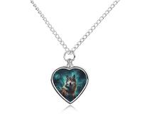 FekiLoot Wolf Under The Starry Sky Pet Cremation Jewelry Personalized for Man, Custom Dog Urn Necklaces for Ashes, Heart-Shaped Pendant Urn Necklaces for Cat Lover Woman, with Funnel Kit