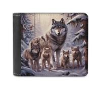 FekiLoot Wolves Family PU Leather Wallet Bifold Wallet Front Pocket Wallets Fashion Purse Slim Billfold Credit Card Holder