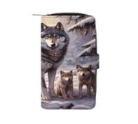 FekiLoot Wolves Family Wallet Large Capacity Travel Double Fold Wallets Portable Zipper Leather Purse for Women Men