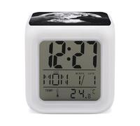 FekiLoot Wolves Love Under The Moon Wild Animal Alarm Clock for Bedroom Large LED Display Number with 7 Colors Changing Desk Clock Battery Operated Digital Clock with Date for Heavy Sleepers