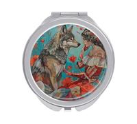 FekiLoot Woman and Wolf Compact Mirror Double-Sided Round Travel Makeup Mirrors 1x / 2X Magnifying Portable Metal Mini Pocket Handheld Vanity Mirror for Women Girls Mother