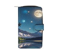 FekiLoot Women's PU Leather Nightsky Hanging Moon Stars Wallet Bifold Card Holder Purse Zipper Buckle Large Capacity Clutch
