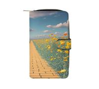 FekiLoot Women's PU Leather Poppies Field Yellow Brick Road Wallet Bifold Card Holder Purse Zipper Buckle Large Capacity Clutch