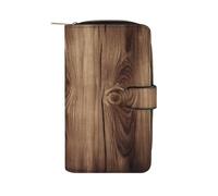 FekiLoot Wood Grain Wallet Large Capacity Travel Double Fold Wallets Portable Zipper Leather Purse for Women Men