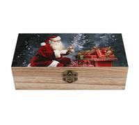 FekiLoot Wooden Treasure Chest Boxes for Keepsake Storage, Vintage Jewelry Box Merry Christmas Santa's Gift Wood Storage Box, Memory Case for Crafts And Photo Storage, Supplies 7.9'' X 3.9'' X2.3''