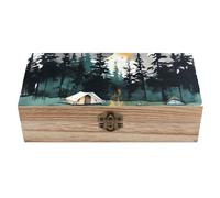 FekiLoot Wooden Treasure Chest Boxes for Keepsake Storage, Vintage Jewelry Box Wilderness Nature Camping Wood Storage Box, Memory Case for Crafts And Photo Storage, Supplies 7.9'' X 3.9'' X2.3''